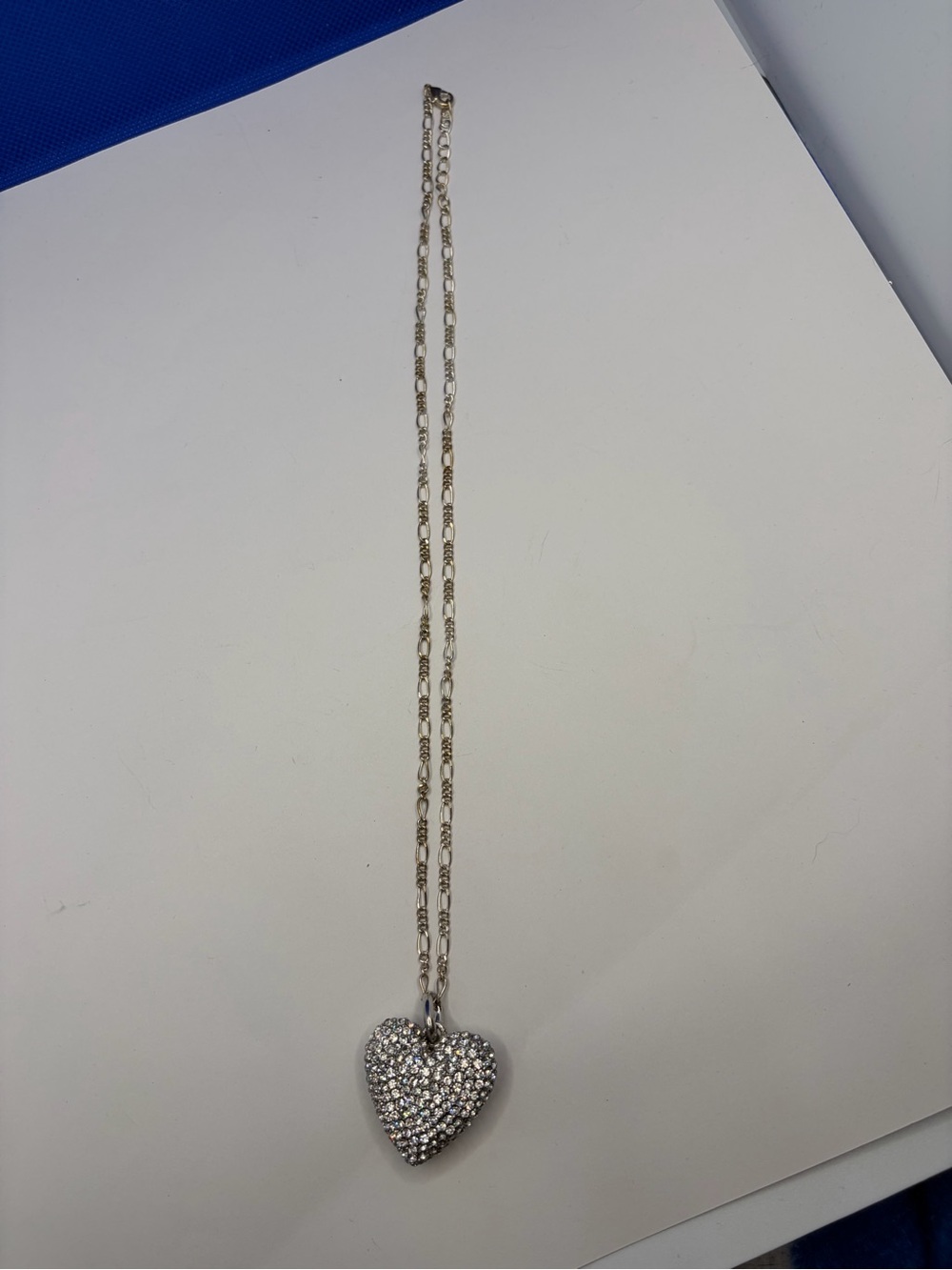 Rhinestone Crystal Heart Pendant Necklace Silver Tone Sparkly Statement Jewelry - Picture 2 of 6
